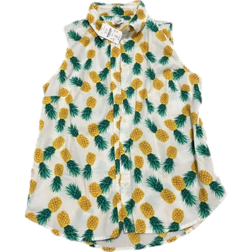 J Crew Pineapple Button Down Sleeveless Shirt Medium NWT MSRP $60
